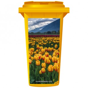 Yellow Tulips On A Cloudy Day Wheelie Bin Sticker Panel